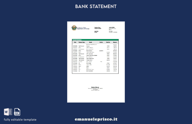 modello word di estratto conto bancario Nauru Bank of Nauru in stile verificato